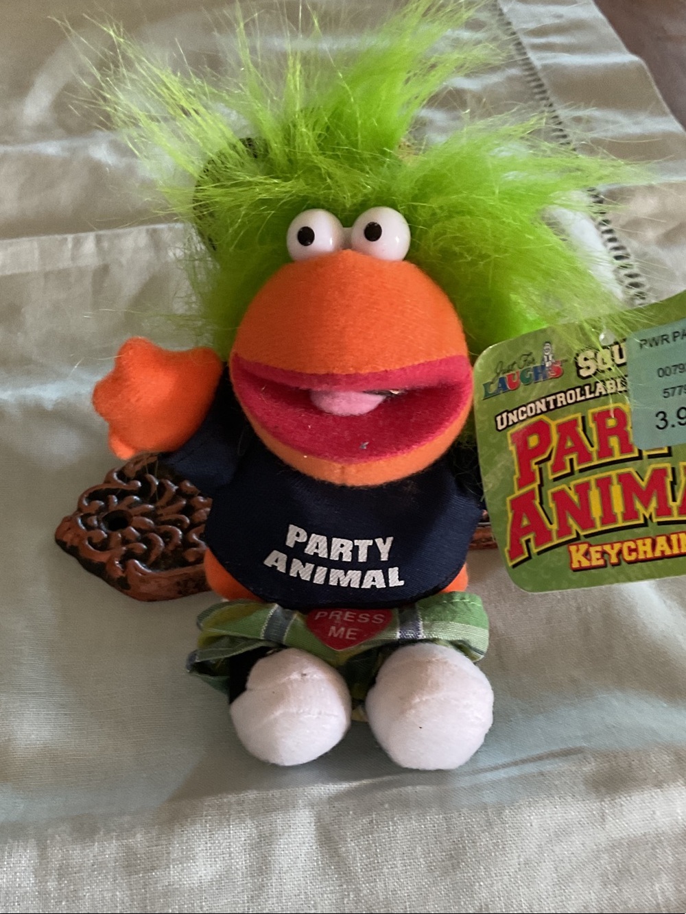 Party Animal Plush Keychain - Green & Orange Party Animal